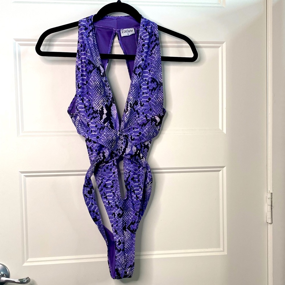 Purple snake print monokini